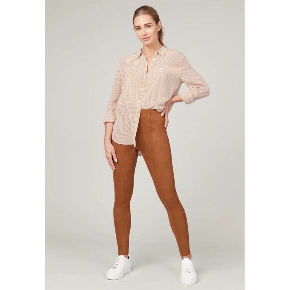 NWT Spanx Women’s Soft Stretch Faux Suede Pull On Leggings Size XS Brown Comfort - Picture 1 of 8